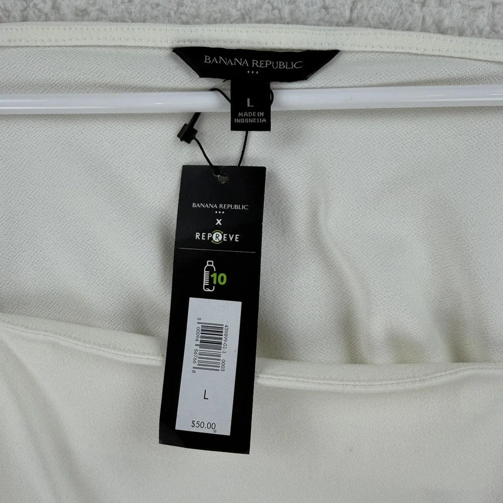 Banana Republic Blouse Womens Large White‎ Square Neck Puff Sleeve Stretch Top